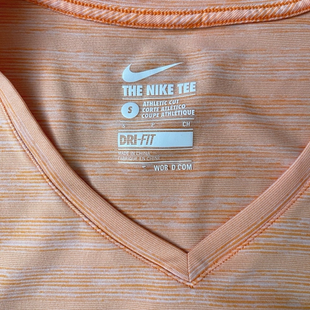 Nike Dri-FIT Orange Space Dye V Neck Running Athletic Tee Top Women’s Small - Picture 6 of 6